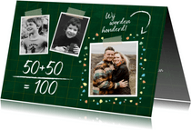 Uitnodiging verjaardag samen 100 jaar fotos op krijtbord