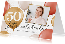 Uitnodiging verjaardagsfeest vrouw 50 jaar ballonnen goud