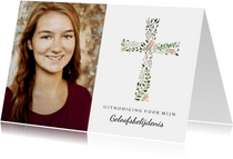 Uitnodiging voor mijn geloofsbelijdenis met botanisch kruis