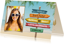 Uitnodigingskaart beach party zomer wegwijzers caribisch