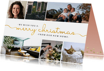 Umzugskarte zu Weihnachten mit Fotos und goldener Schrift