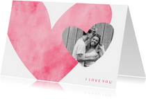 Valentijnskaart roze hart met foto in hartje