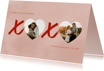 Valentijnskaart XOXO hartjes foto's en roze verf