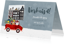 Verhuiskaart met kerstman in pick up truck en eigen foto