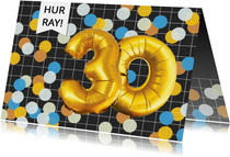 Verjaardagskaart 30 jaar man confetti ballonnen goud