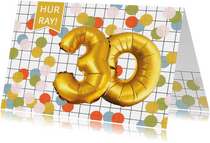 Verjaardagskaart 30 met goud look en confetti