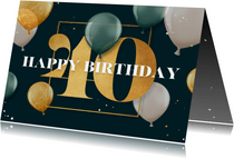 Verjaardagskaart 40 goud ballonnen happy birthday