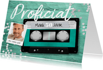 Verjaardagskaart casette tape muziek 50 jaar retro