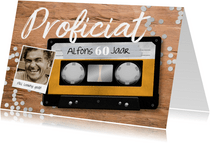Verjaardagskaart casette tape muziek 60 jaar retro