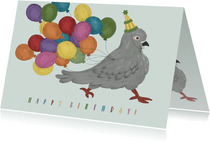 Verjaardagskaart duif met ballonnen 
