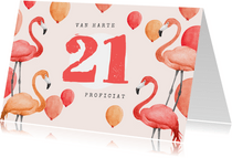 Verjaardagskaart flamingo ballonnen waterverf 21