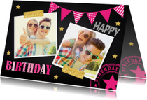 Verjaardagskaart fotocollage slinger roze krijtbord