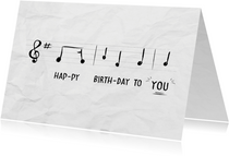 Verjaardagskaart met muzieknoten van happy birthday to you