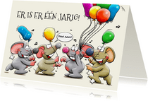 Verjaardagskaart muizen feliciteren met ballonnen