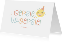 Verjaardagskaart oepsie woepsie met emoji en confetti