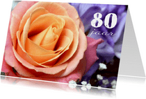 Verjaardagskaart roos v 80 jaar