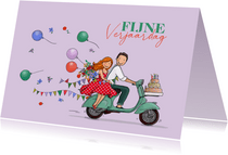 Verjaardagskaart Vespa scooter met vlaggetjes