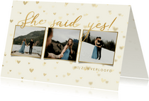 Verlovingskaart collage met van eigen foto's en goudfolie
