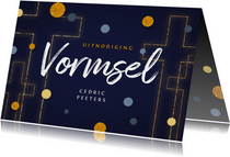 Vormsel communie uitnodiging goud kruis confetti