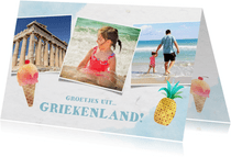 Vrolijke fotocollagekaart zomervakantie met 3 foto's en ijs