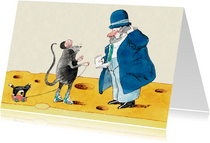 Vrolijke kaart van een muis die met een man praat