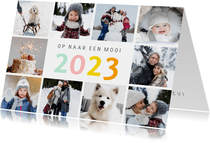 Vrolijke nieuwjaars fotocollage kaart met gekleurd 2023
