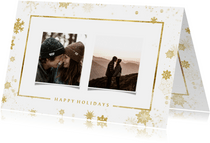 Weihnachtskarte mit Fotos und goldenen Schneeflocken