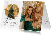 Zakelijke fotokaart goudlook cirkel kerstboom cadeaus
