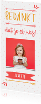 Bedankkaart meisje typografisch met confetti en eigen foto 