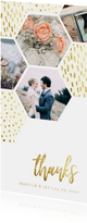 Bedankkaart zeshoek fotocollage met gouden confetti