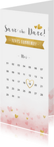 Communie Save the Date kaart met gouden en roze hartjes 