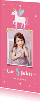 Einladung zum Kindergburtstag Foto und Einhorn rosa