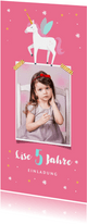 Einladung zum Kindergburtstag Foto und Einhorn rosa