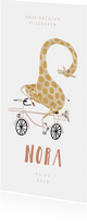Geboortekaartje hip met giraf op roze fiets illustratie