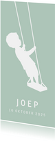 Geboortekaartje silhouet van een jongen staand op schommel