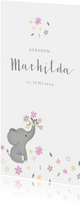Geburtskarte Elefant mit Blumen Foto Rückseite