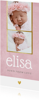 Geburtskarte Fotos rosa mit Goldrand