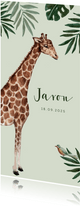 Jungle geboortekaartje met giraf en groene achtergrond