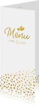 Langwerpige trouw menukaart met gouden stippen