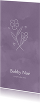 Lila geboortekaartje met viooltje bloem voor februari