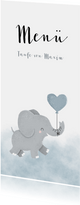 Menükarte Taufe blau Aquarell Elefant mit Luftballon