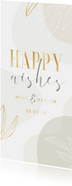 Stijlvol invulkaartje Happy Wishes met blaadjes