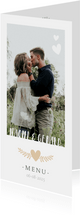 Stijlvolle langwerpige menukaart voor een huwelijk met foto