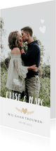 Stijlvolle langwerpige trouwkaart met eigen foto en namen
