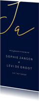 Trouwkaart met gouden 'JA' langwerpig
