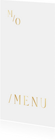 Typografische menukaart met minimalistische gouden tekst