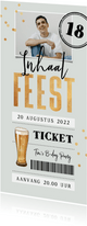 Uitnodiging verjaardag inhaalfeest bier ticket foto confetti
