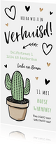 Verhuiskaart cactus met tekeningen en goudlook hartjes
