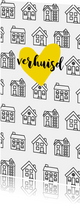  Verhuiskaart met getekende zwart-witte huisjes