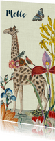 Vrolijk geboortekaartje met giraffe en vintage bloemen